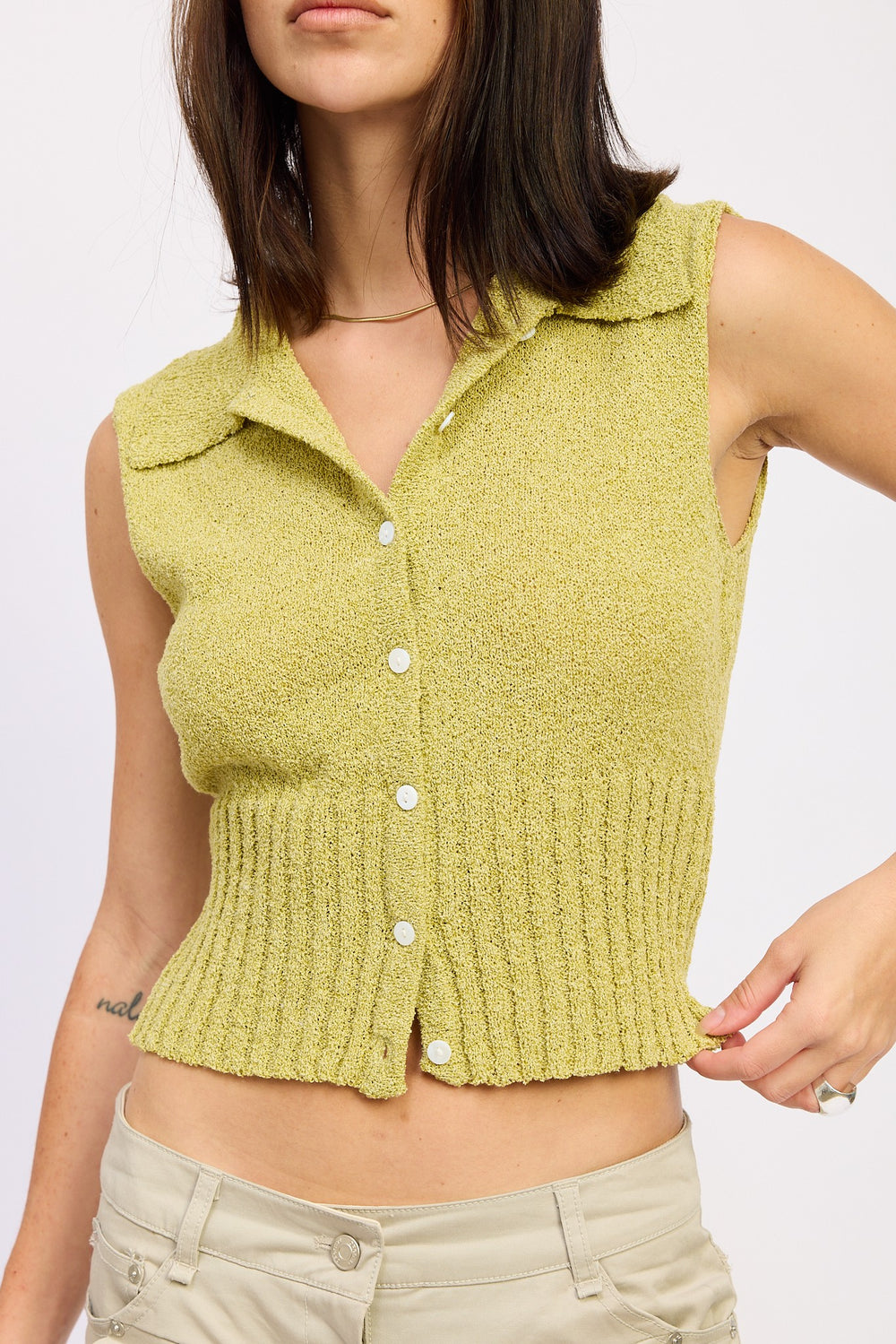 Lime Sleeveless Buttom Up Top