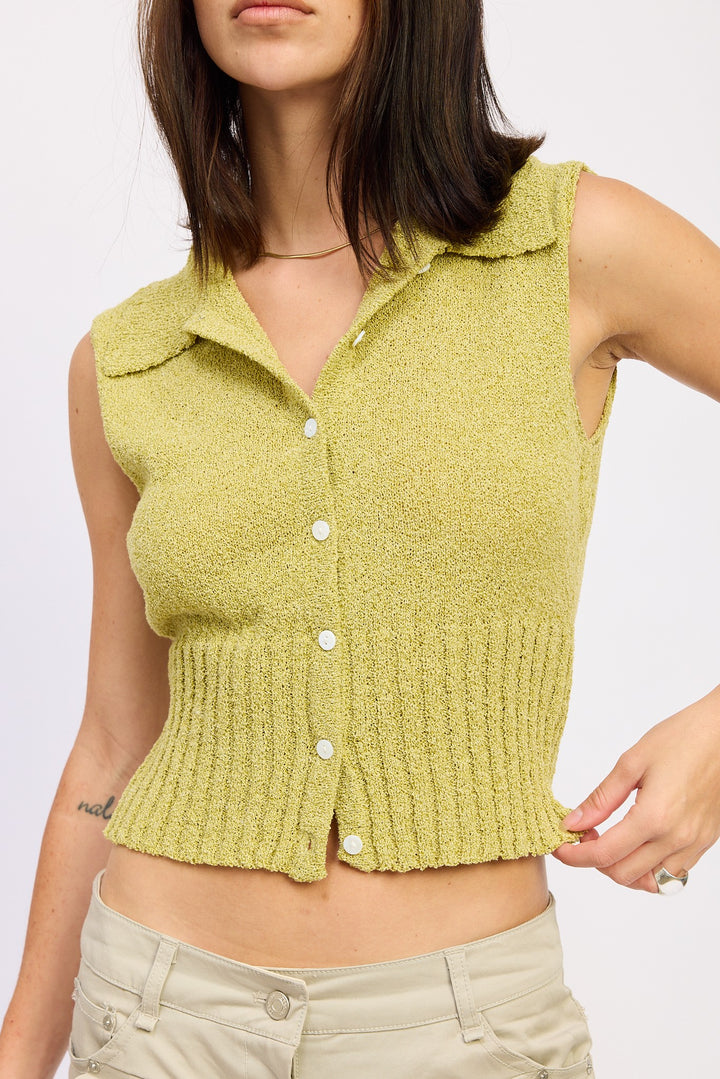 Lime Sleeveless Buttom Up Top