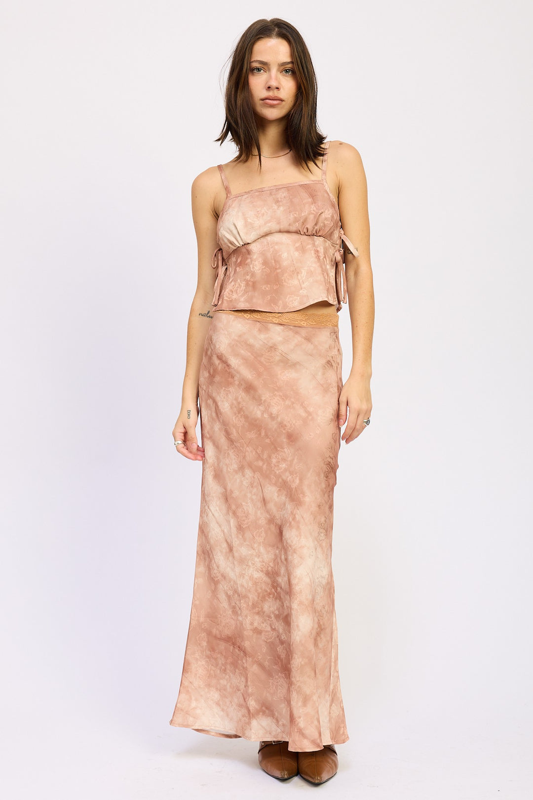 Mocha Printed Tank Top With Side Ties