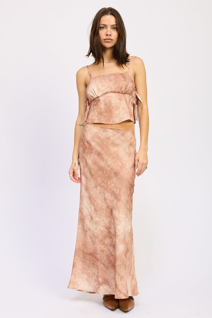Mocha Printed Tank Top With Side Ties