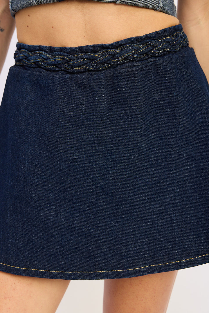 Dark Denim Denim Skort With Elastic Waistband