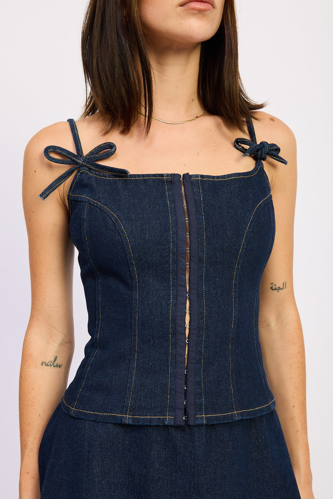 Dark Denim Denim Bustier Top With Zipper