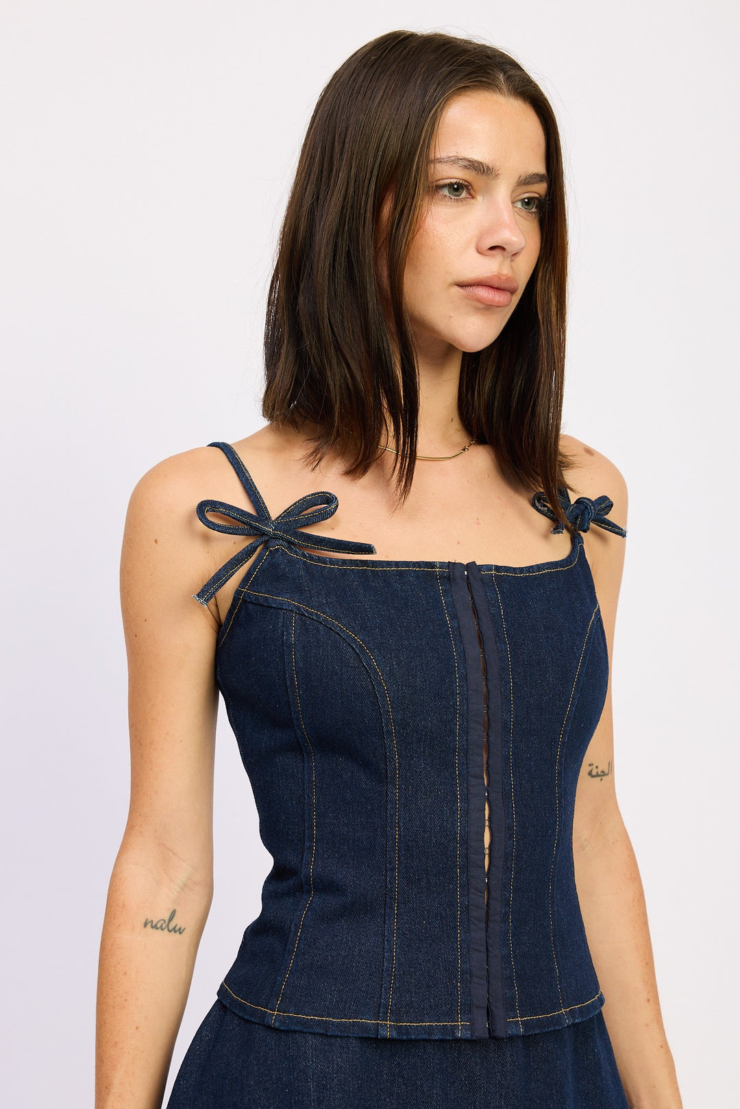 Denim Bustier Top With Zipper