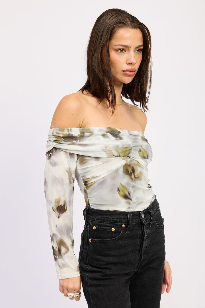 Ruched Off Shoulder Bodysuit