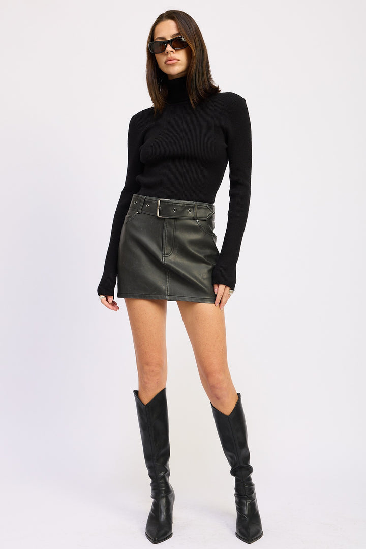 Pu Skirt With Belt