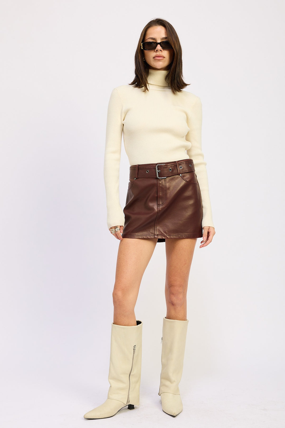 Burgundy Pu Skirt With Belt