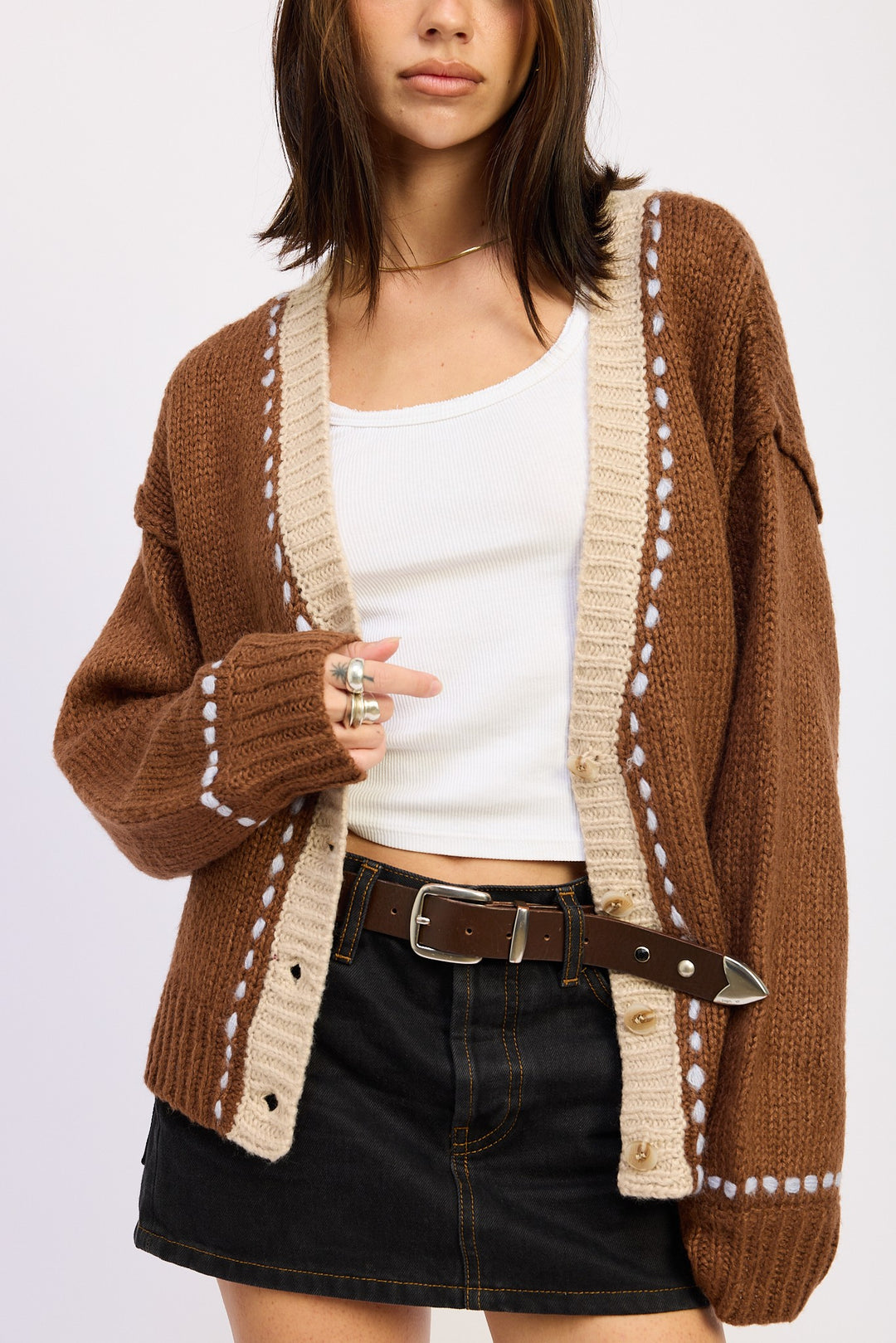 Chocolate Button Down Contrasted Cardigan