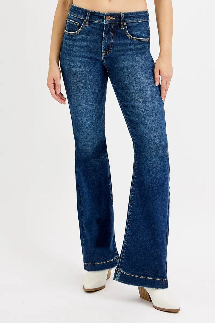 Dark Risen Full Size Tummy Control Mid Rise Flare Jeans Plus Size