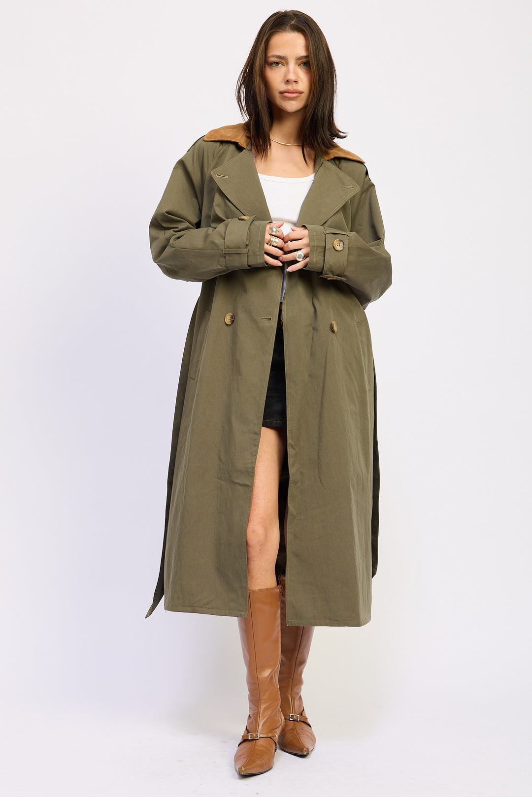 Olive Double Breasted Trench Coat