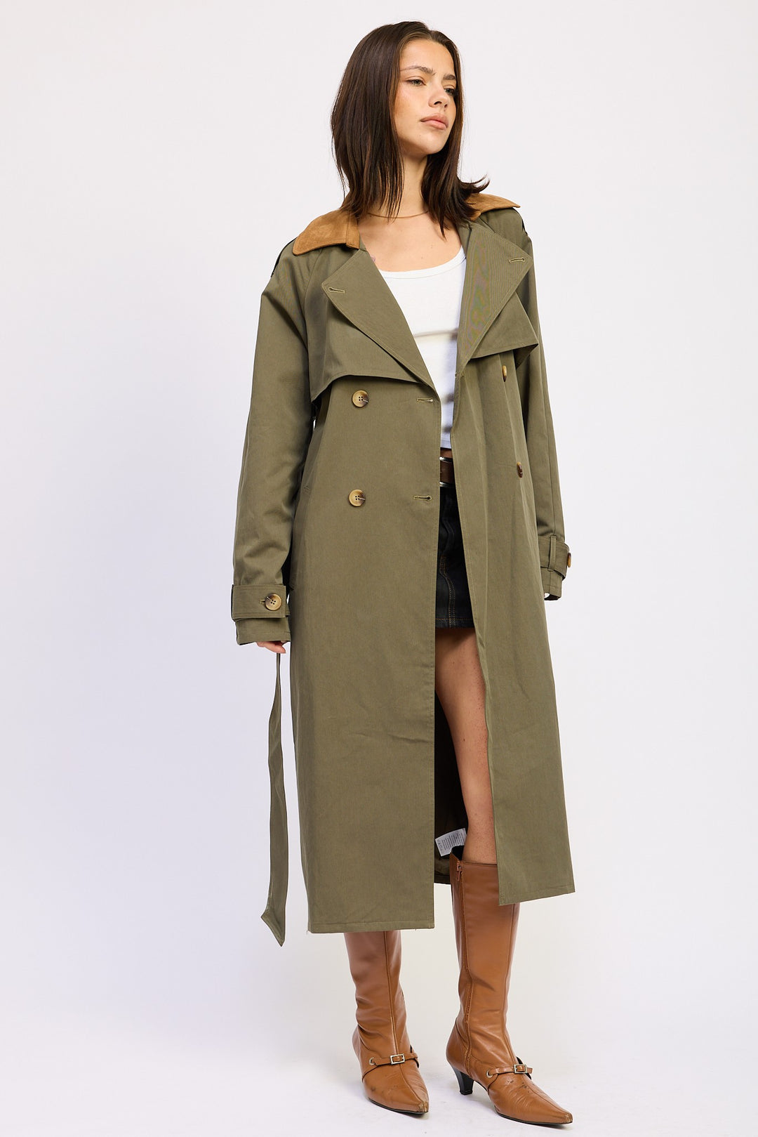 Olive Double Breasted Trench Coat