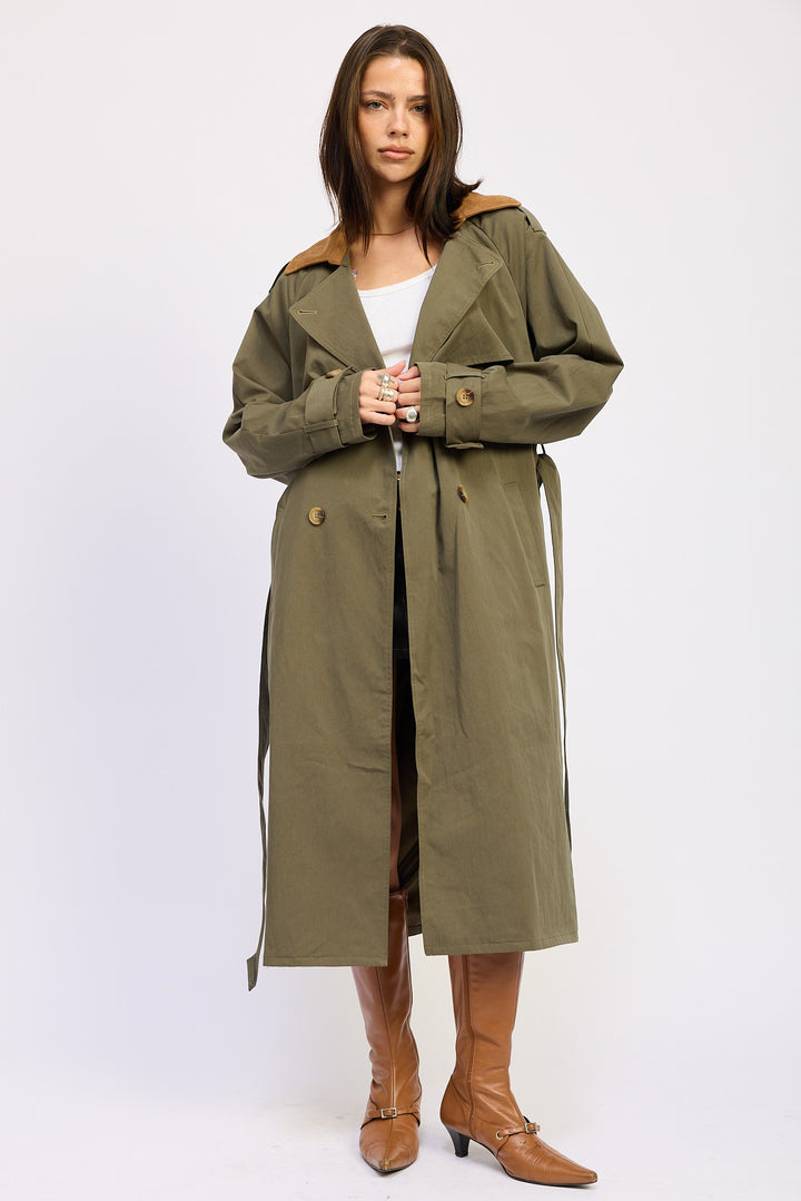 Olive Double Breasted Trench Coat