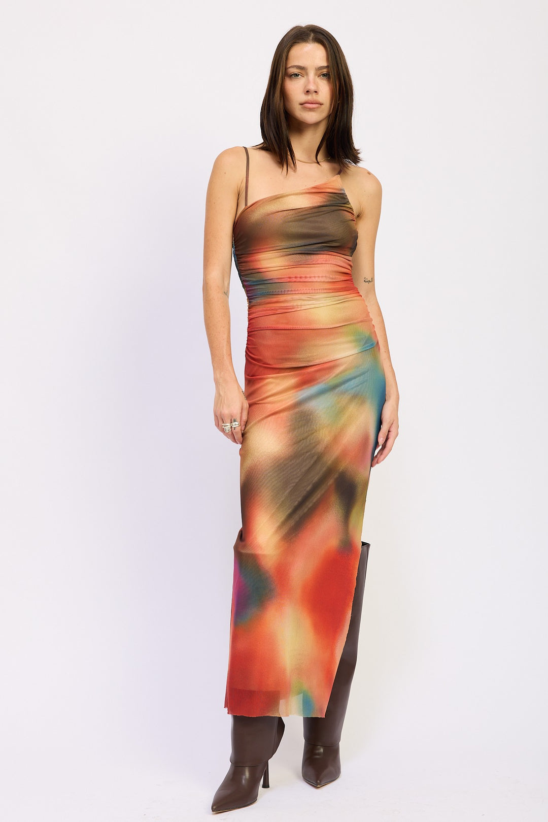 One Shoulder Ruched Maxi Dress