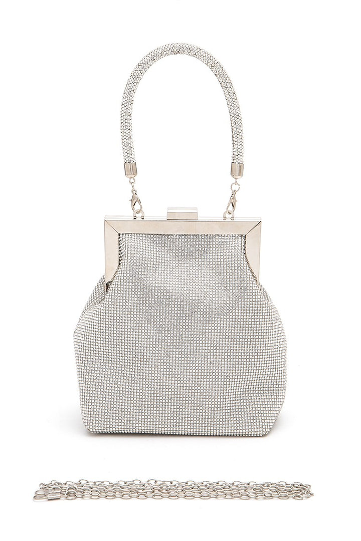 Gold Top Handle Rhinestone Soft Clutch Bag