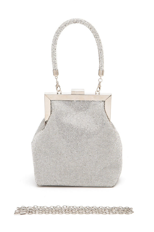 Gold Top Handle Rhinestone Soft Clutch Bag