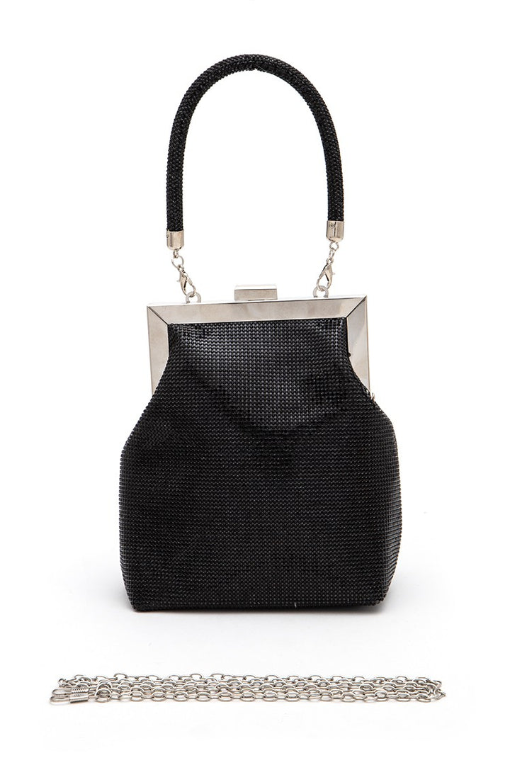 Silver Top Handle Rhinestone Soft Clutch Bag