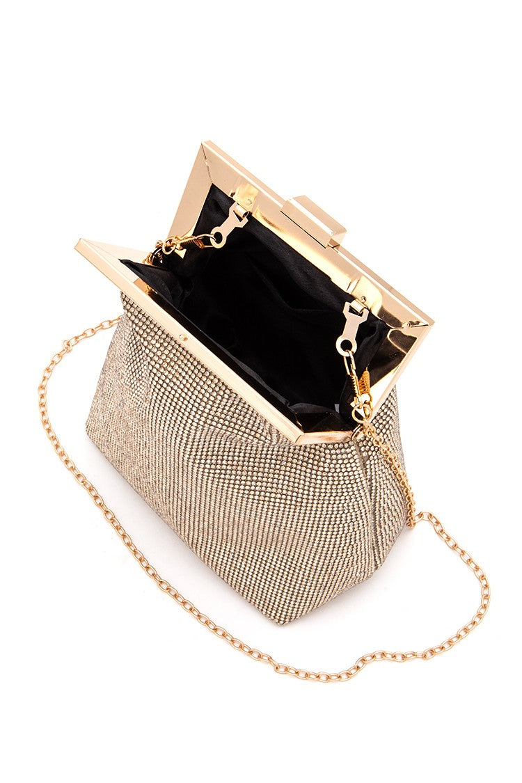 Top Handle Rhinestone Soft Clutch Bag