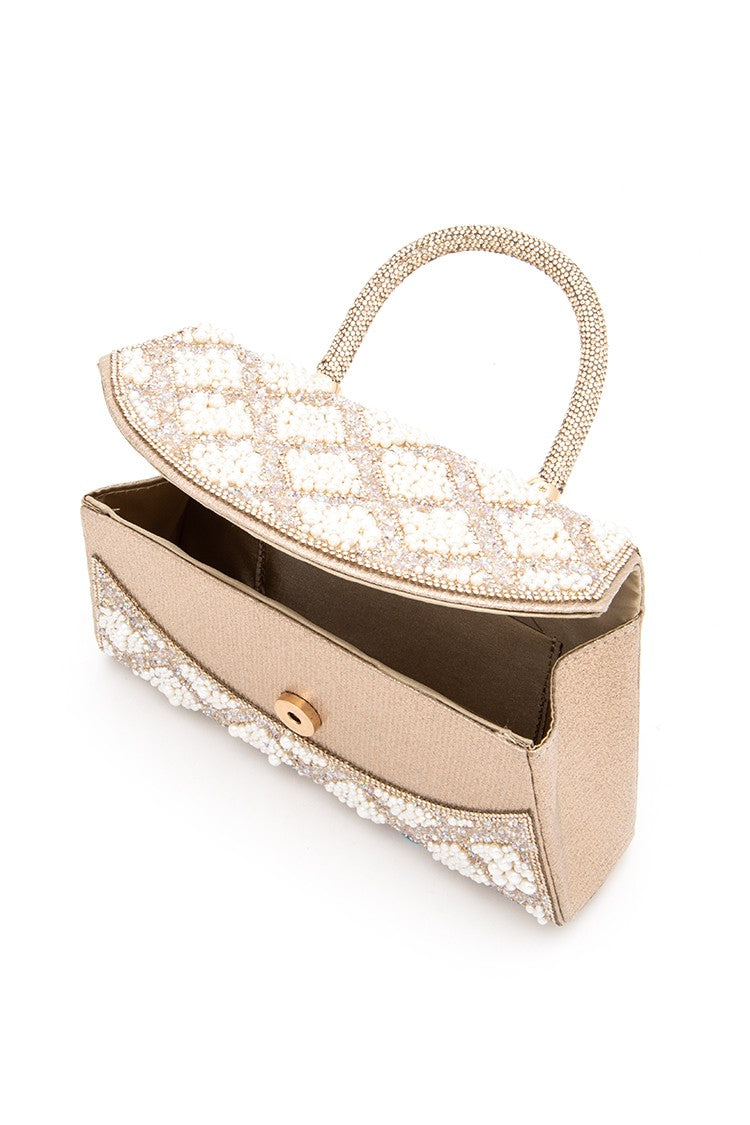 Rhinestone And Pearl Iconic Top Handle Clutch Bag
