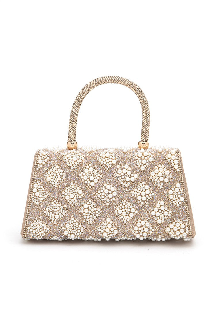 Rhinestone And Pearl Iconic Top Handle Clutch Bag
