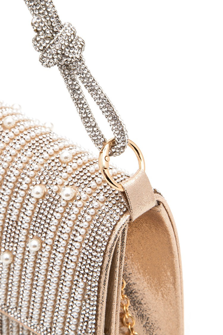 Rhinestone Pearl Top Handle Statement Clutch Bag