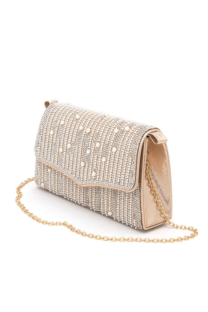 Rhinestone Pearl Top Handle Statement Clutch Bag
