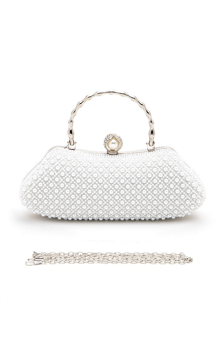 Black Beaded Pearl Top Handle Formal Clutch Bag