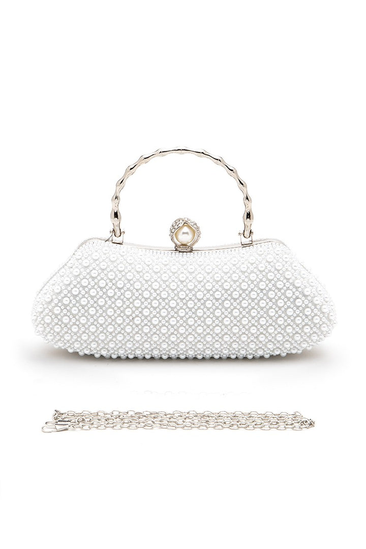 Black Beaded Pearl Top Handle Formal Clutch Bag