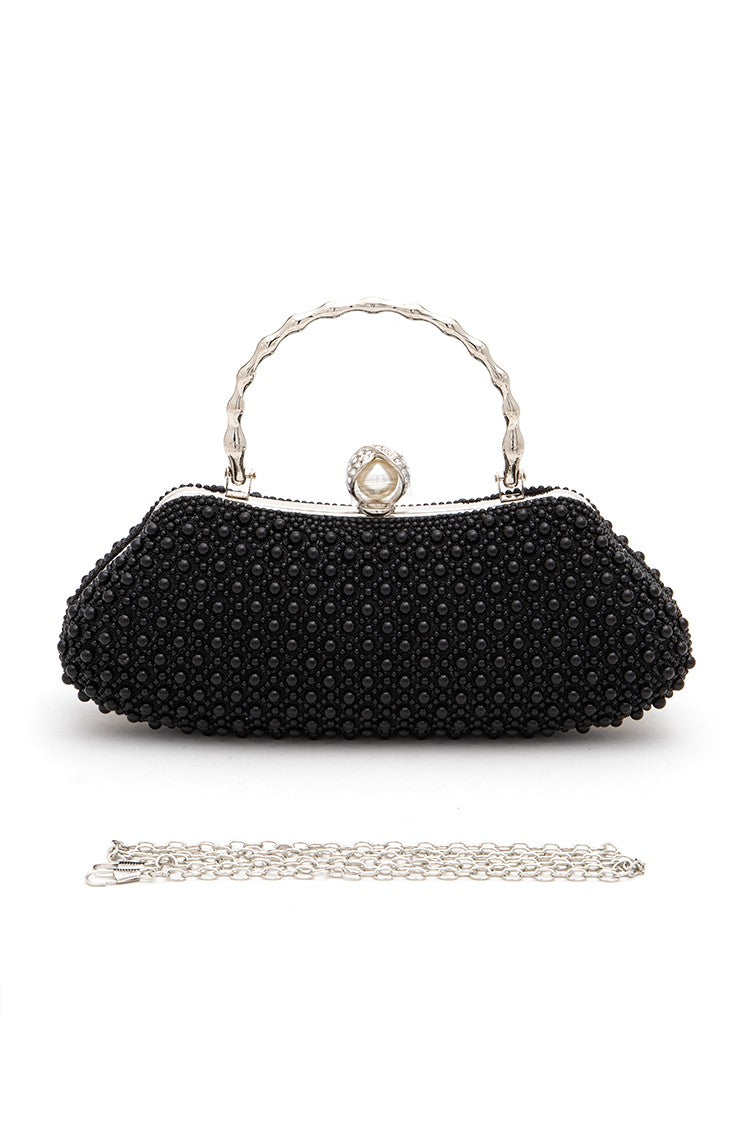 White Beaded Pearl Top Handle Formal Clutch Bag