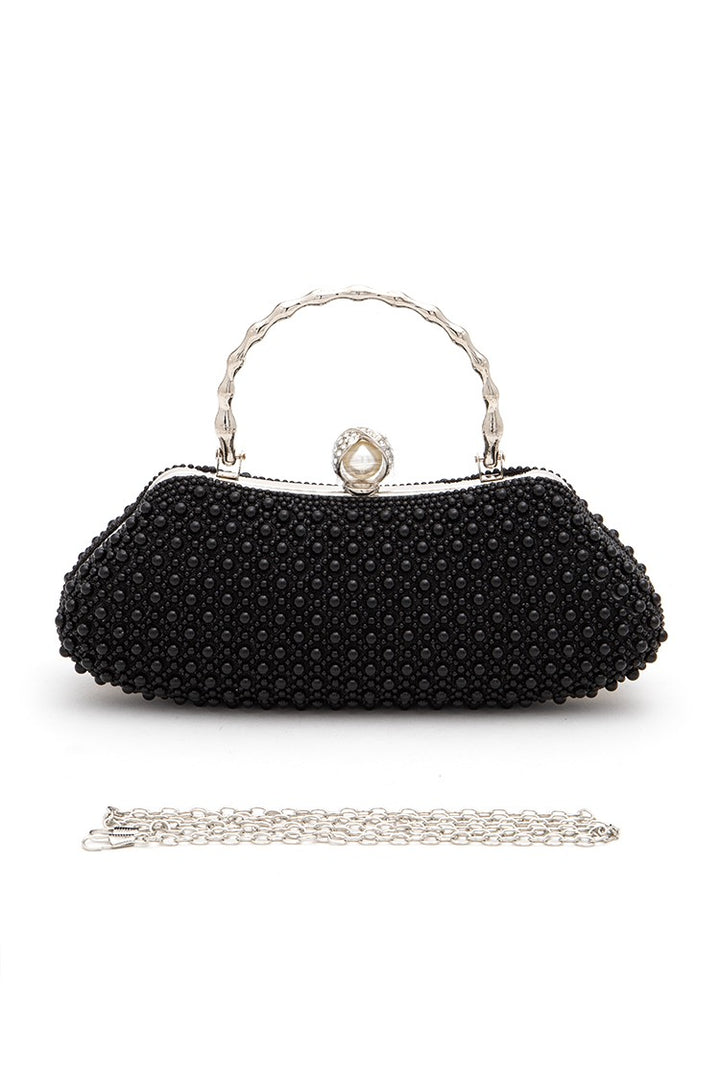 White Beaded Pearl Top Handle Formal Clutch Bag