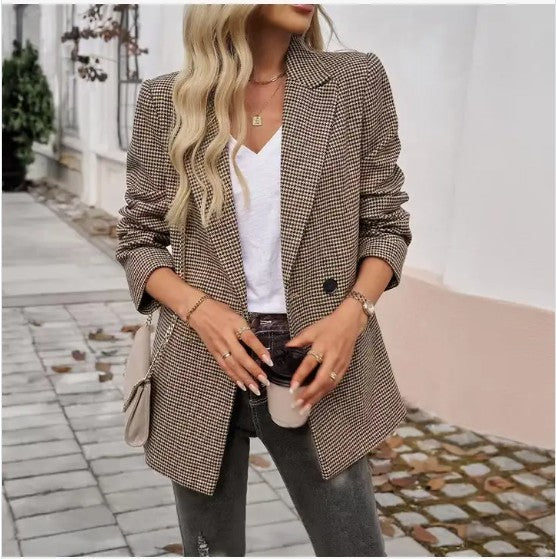 Khaki Lapel Buttoned Blazer