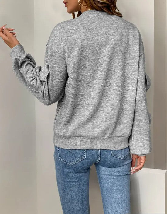 Grey Light Gray Crewneck Bow Sweatershirt
