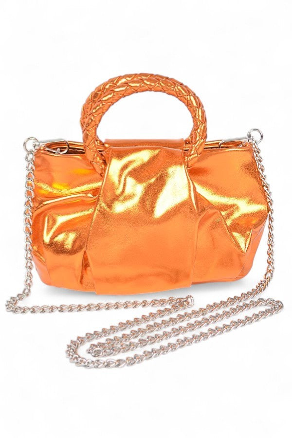 Silver Metallic Braided Top Handle Small Crossbody Bag