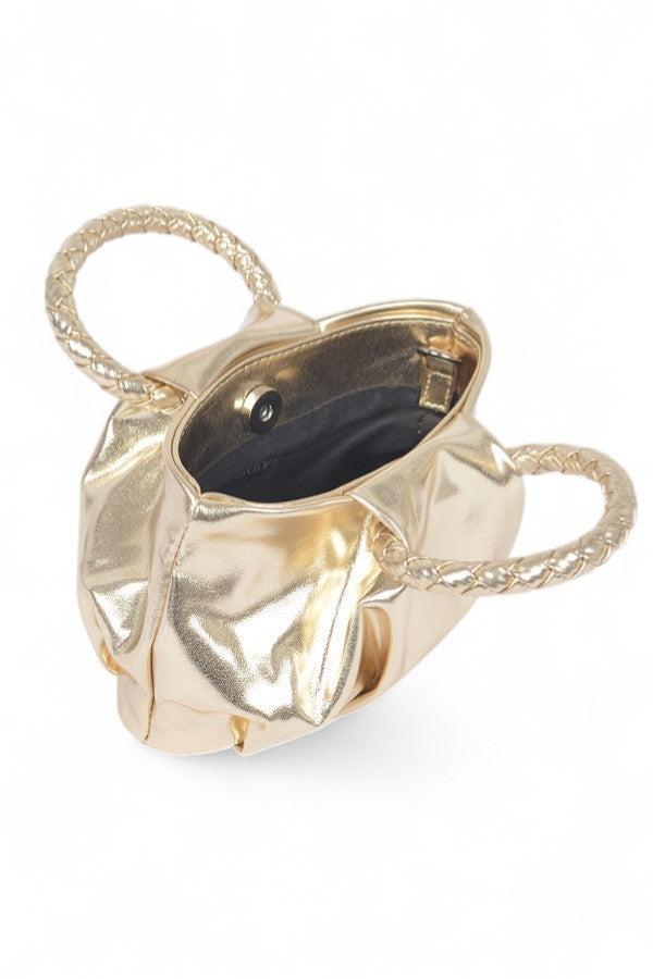 Metallic Braided Top Handle Small Crossbody Bag
