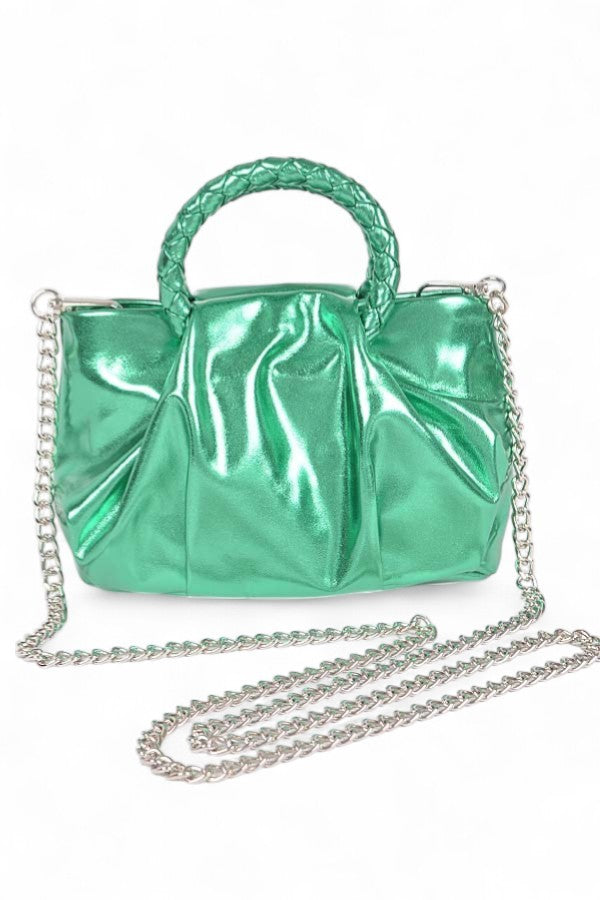 Gold Metallic Braided Top Handle Small Crossbody Bag