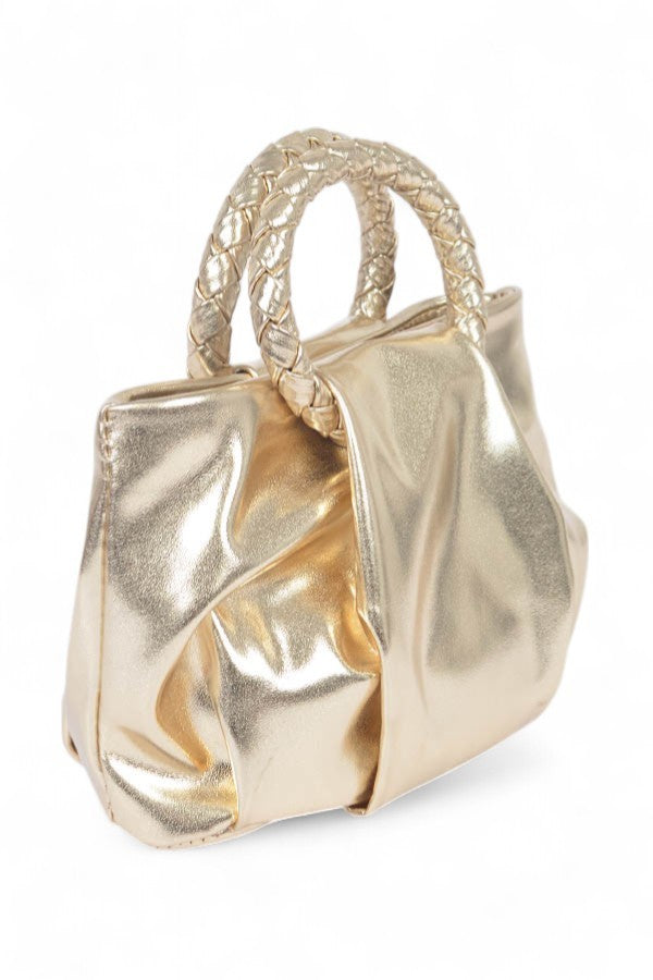 Metallic Braided Top Handle Small Crossbody Bag