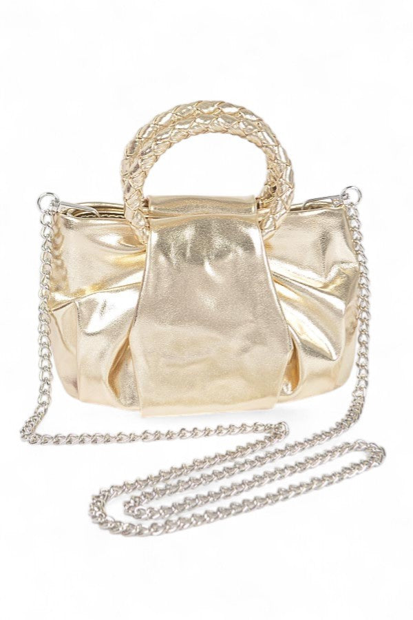 Blue Metallic Braided Top Handle Small Crossbody Bag