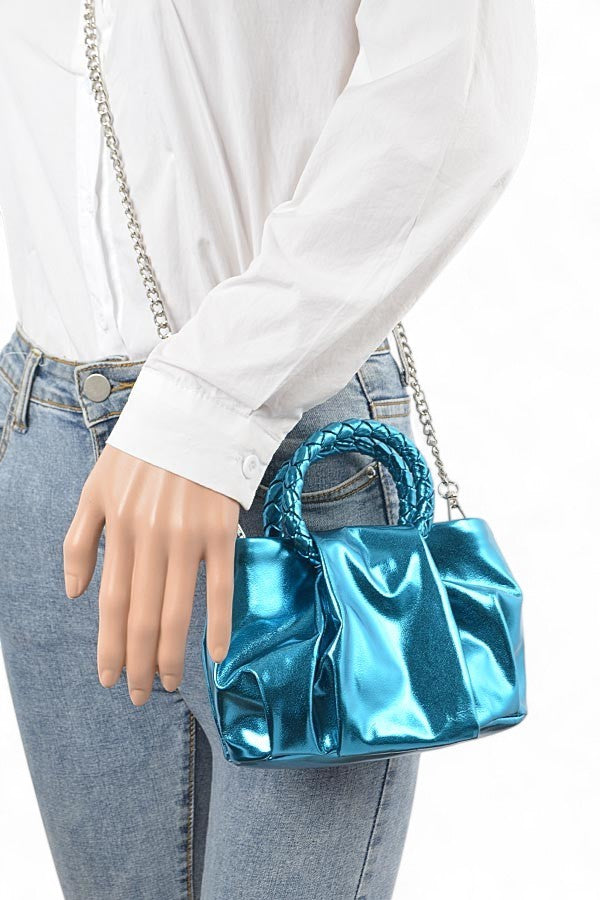 Metallic Braided Top Handle Small Crossbody Bag