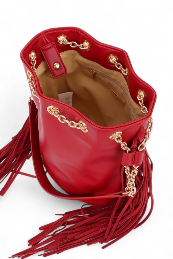 Fringed Accent Boho Bucket Bag