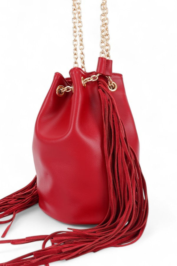 Fringed Accent Boho Bucket Bag