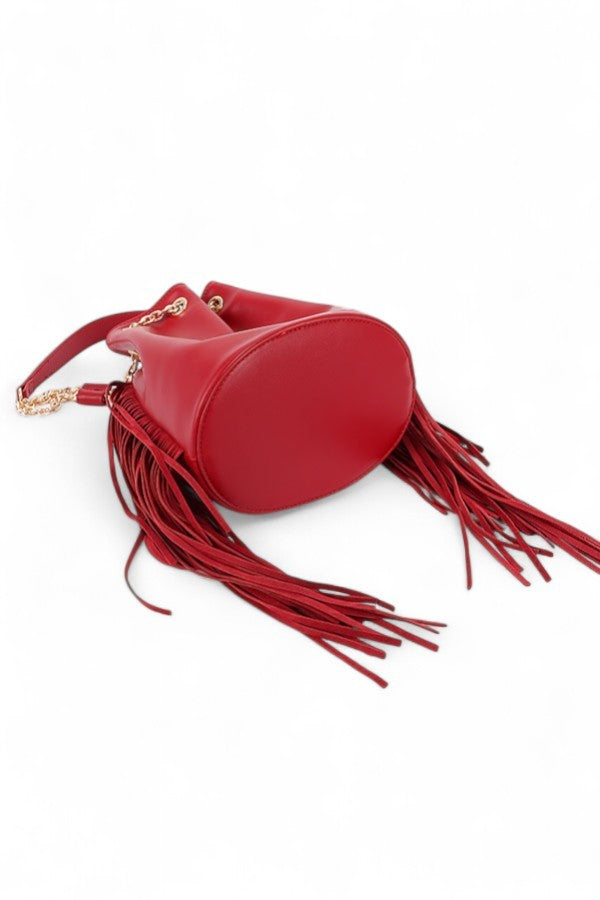 Fringed Accent Boho Bucket Bag