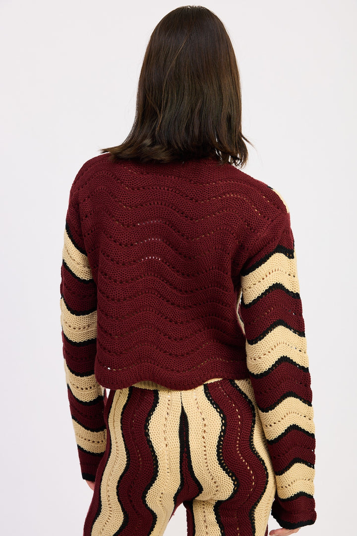 Contrast Sweater Cardigan With Covered Buttons