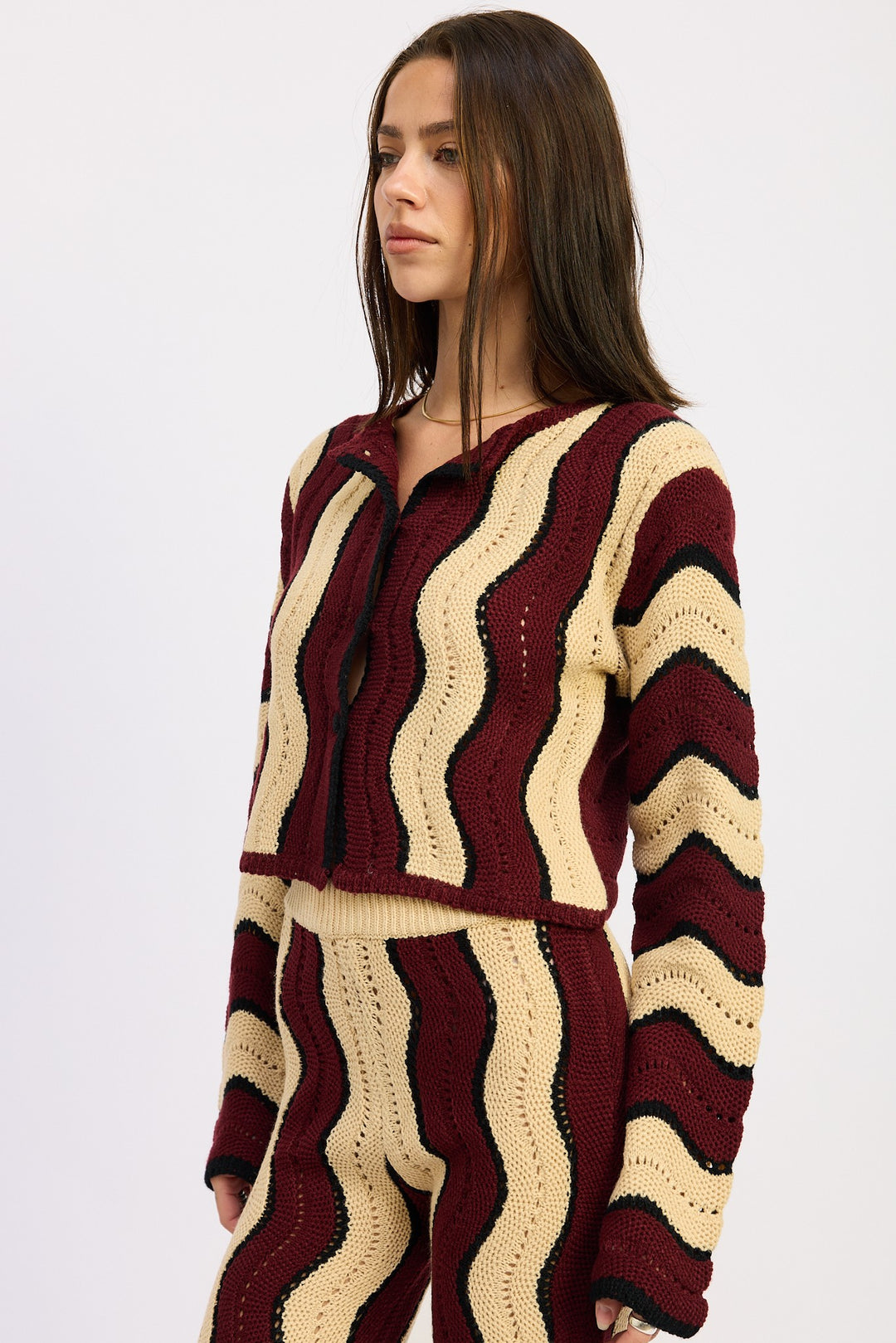Contrast Sweater Cardigan With Covered Buttons