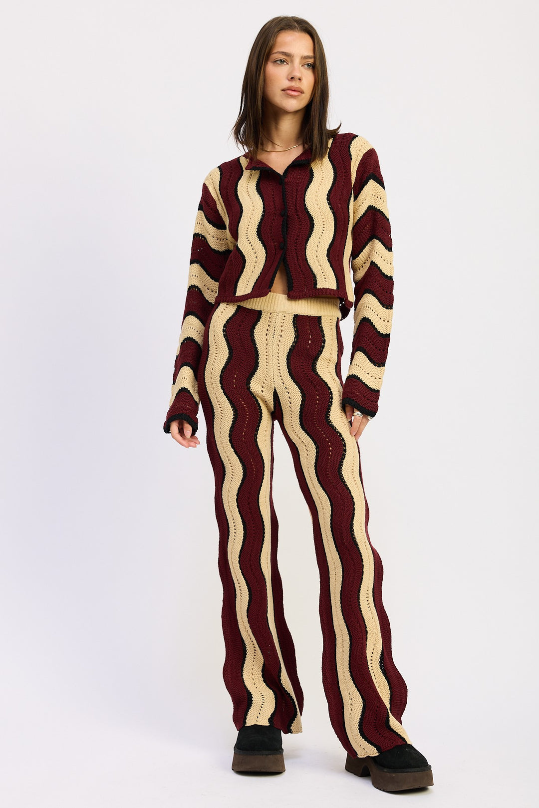 Burgundy Combo Multi Color Sweater Pants