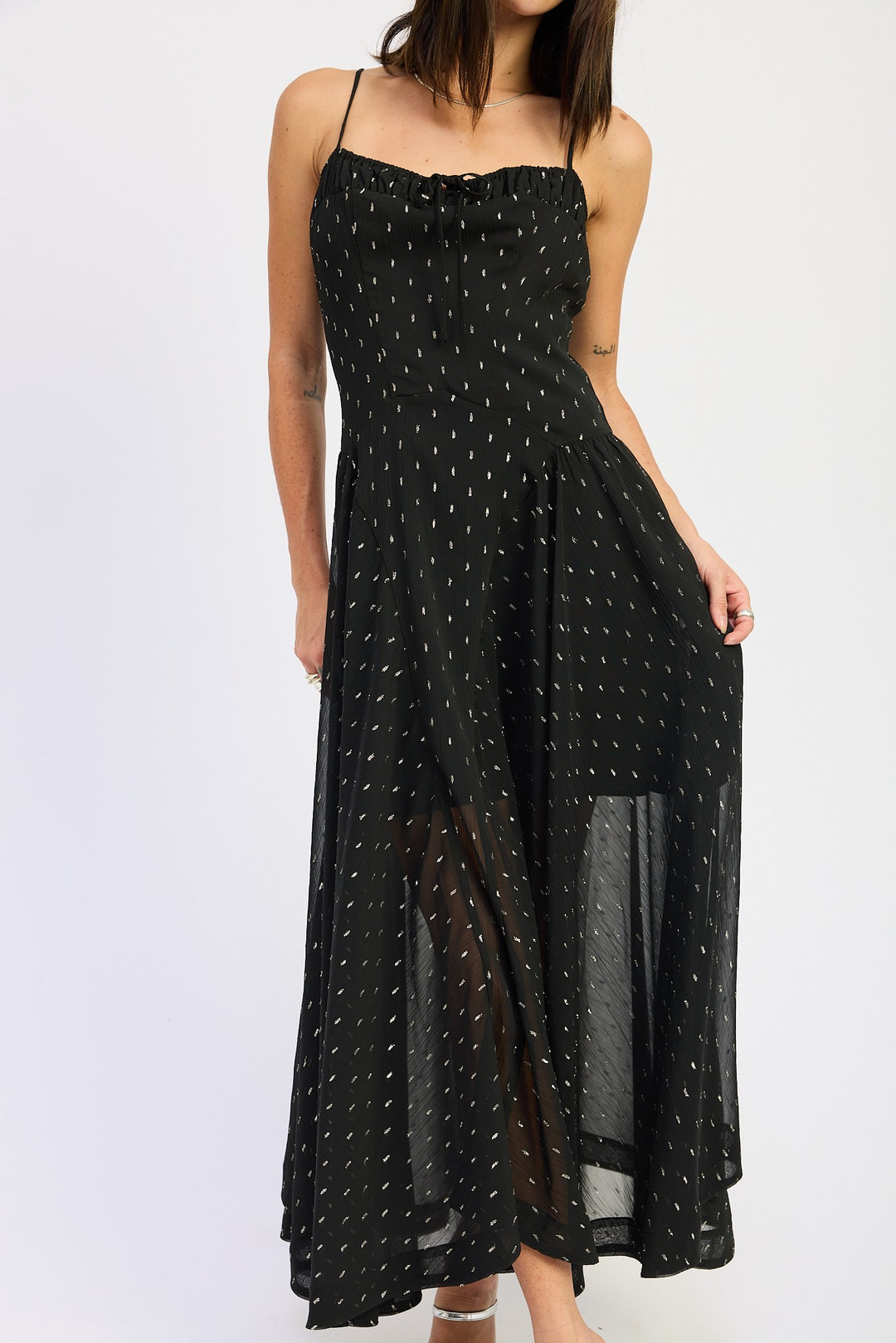 Black Spaghetti Strap A Line Maxi Dress
