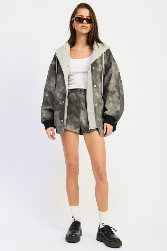 Leather Mix Media Bomber Jacket