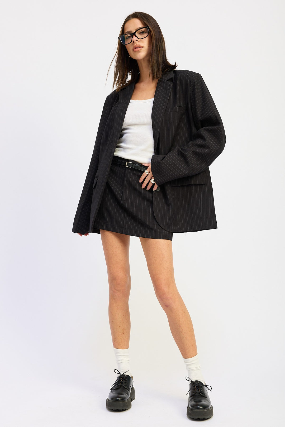 Black Pinstripe Pin Stripe Oversized Blazer