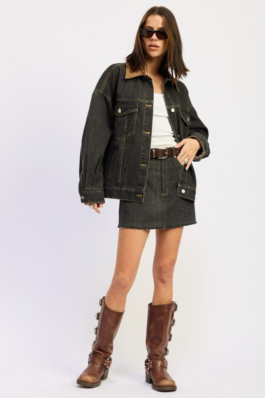 Mix Media Denim Mini Skirt With Pockets