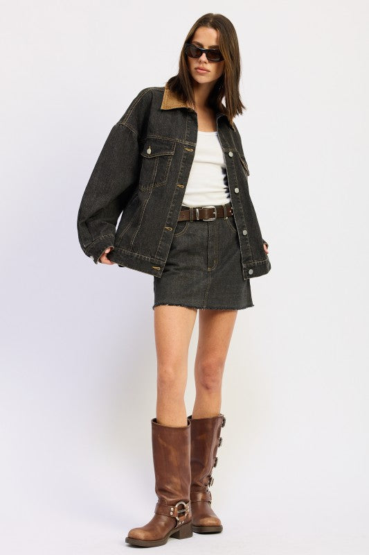 Mix Media Denim Mini Skirt With Pockets