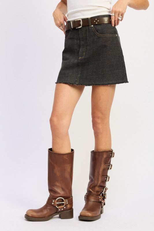 Mix Media Denim Mini Skirt With Pockets