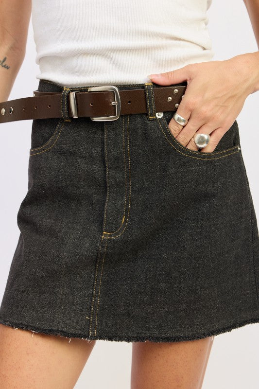 Mix Media Denim Mini Skirt With Pockets