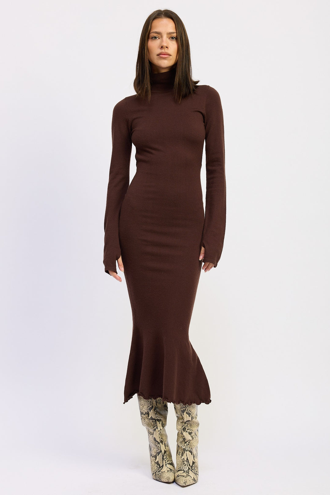 Black Turtle Neck Midi Dress With Back Cutout
